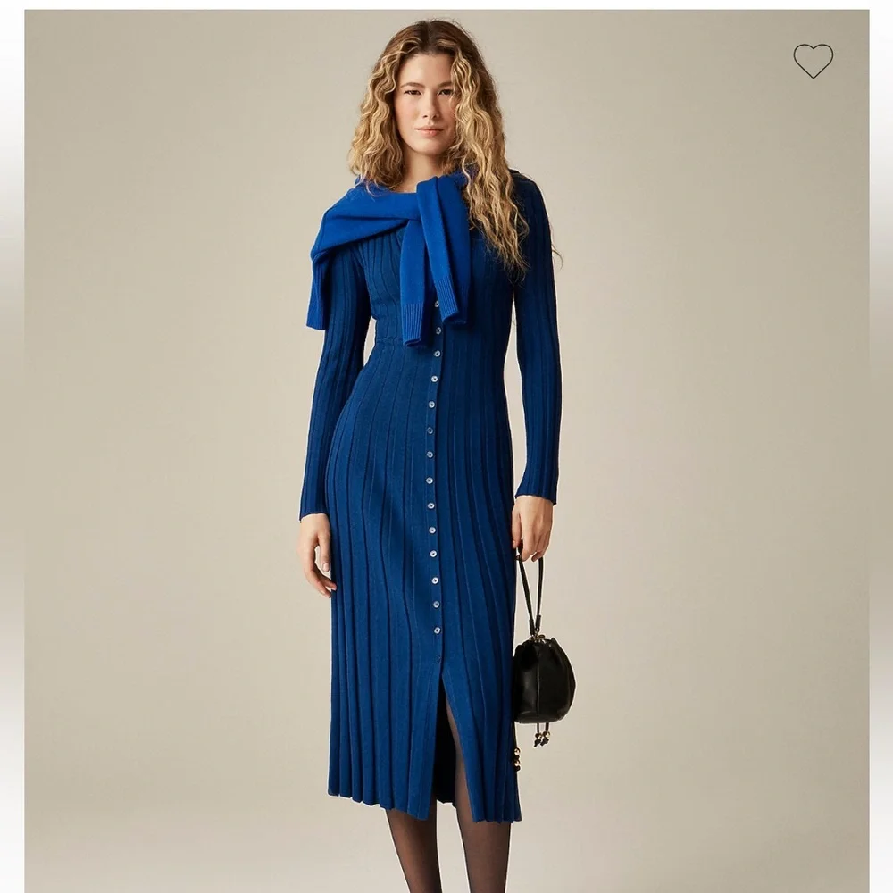 💕 NWT J. Crew Wide Ribbed Button Up Sweater Dress in Marino Wool Blend